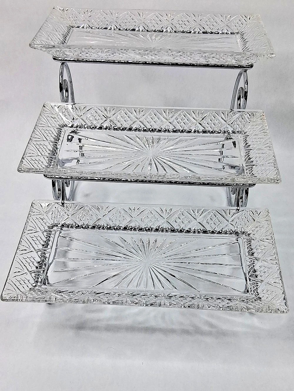 Godinger Dublin 3-Tier Rectangular Server Clear & Silver